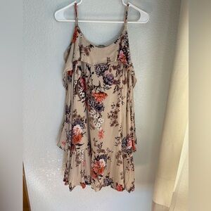 Miss Me Floral Cold-Shoulder Ruffle Cami Top in Beige and Orange